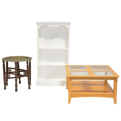 Lot 479 - White painted bookcase, brass topped table and a modern coffee table