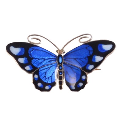 Lot 416 - Marius Hammer of Norway- a blue enamel butterfly brooch.