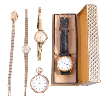 Lot 1081A - Rotary, Rone, Elgin - four wristwatches and a Waltham fob watch.