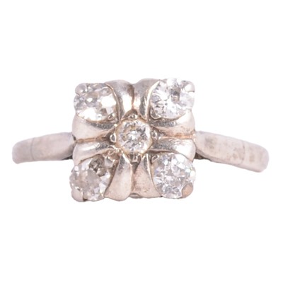Lot 97 - A square set diamond five stone ring.