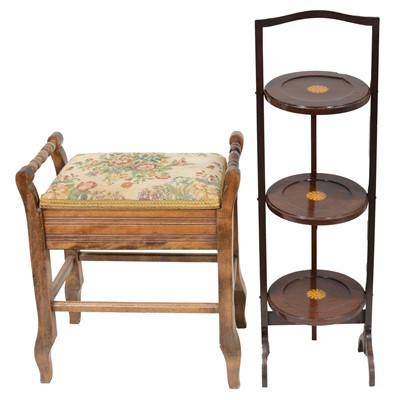 Lot 485 - Pair of Victorian walnut and Tunbridge ware footstools, Aubusson style tapestry panel, etc.