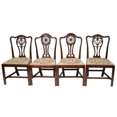 Lot 331 - Pair of Georgian mahogany wheelback dining chairs, and another similar pair of chairs