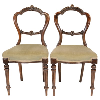 Lot 492 - Pair of Victorian walnut balloon back chairs