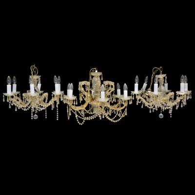Lot 186A - Gilt metal and moulded glass chandelier and a pair of similar smaller chandeliers