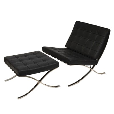 Lot 358 - A 'Barcelona' style easy chair and ottoman, after the design by Ludwig Mies Van Der Rohe