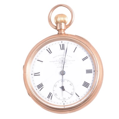 Lot 1107 - Thos Russell & Son - a 9 carat yellow gold open face pocket watch.