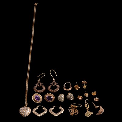 Lot 336 - A9 carat yellow gold heart shape pendant and chain, earrings for pierced ears.