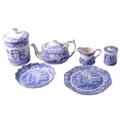 Lot 68 - Spode Italian Garden teaset, matching biscuit barrel and teapot stand.