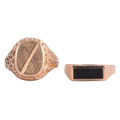 Lot 121 - Two yellow metal signet rings.