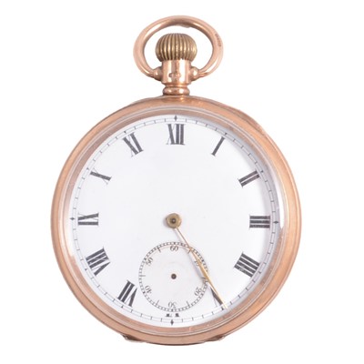 Lot 1105 - A 9 carat yellow gold open face pocket watch.