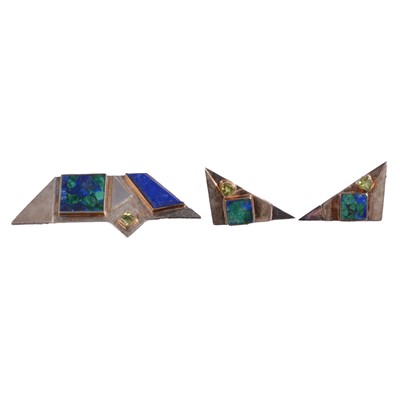 Lot 418A - Paula Bolton - a matching modernist abstract brooch and pair of earrings.
