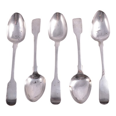 Lot 321 - Five Georgian silver tablespoons, George Turner, Exeter 1825.