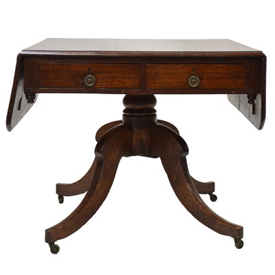 Lot 535 - 19th Century oak Pembroke dining table and four Victorian balloon back chairs