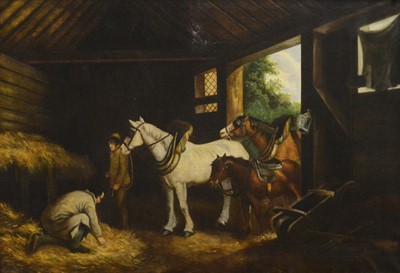 Lot 404 - After George Moreland, Figures and horses in a stable