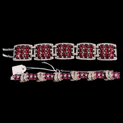 Lot 477 - Two faux diamond and ruby bracelets one by Joseph Wiesner.