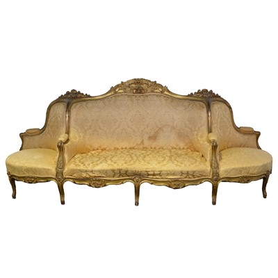 Lot 300 - French carved wood and gilt confidante sofa