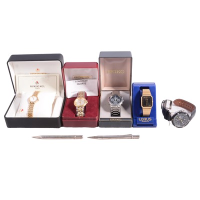 Lot 1085A - Gentleman's wristwatches, lady's Raymnd Weil, two silver pencils