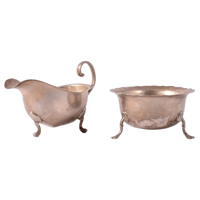 Lot 308 - Victorian silver sugar bowl, Haseler Brothers, Birmingham 1899, and silver sauce boat.