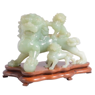 Lot 31 - Chinese jadite carved group of temple lions