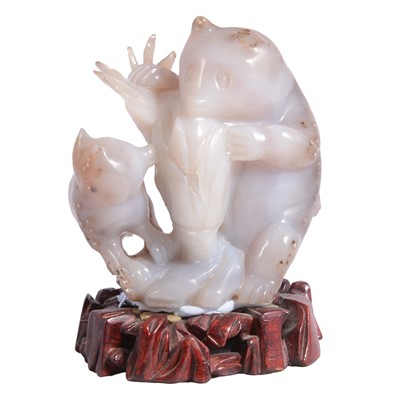 Lot 96 - Chinese carved agate group of a Panda and fox