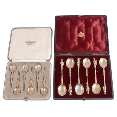 Lot 125 - Set of six silver gilt apostle spoons and a set of six silver gilt anointing teaspoons