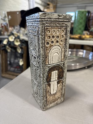 Lot 17 - Alison Brigden for Troika Pottery, a tall cuboid vase