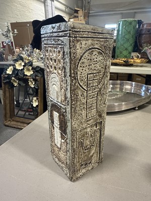 Lot 17 - Alison Brigden for Troika Pottery, a tall cuboid vase