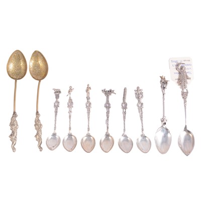 Lot 127 - Continental silver teaspoons, pair of Nagasaki teaspoons