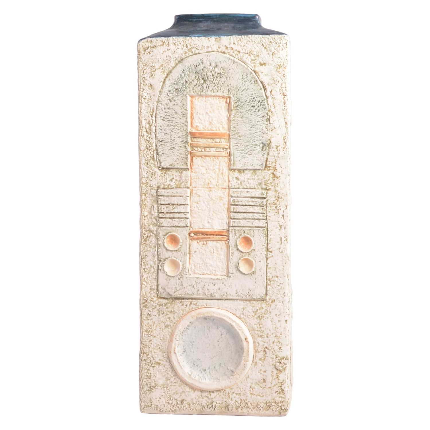 Lot 15 - David Bridge for Troika Pottery, a tall cuboid vase