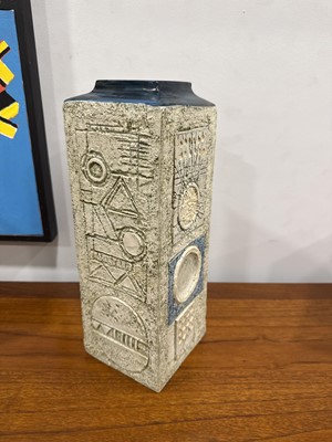 Lot 15 - David Bridge for Troika Pottery, a tall cuboid vase