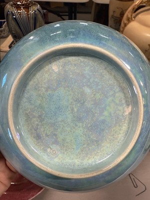 Lot 8 - Ruskin, two lustre cups and saucers, and a lustred bowl (attributed)