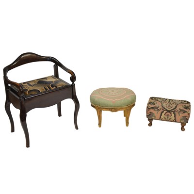Lot 431 - Mahogany piano stool and two footstools