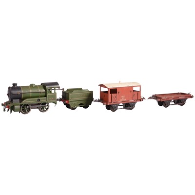 Lot 155 - Hornby O gauge locomotive and tender, rolling stock, track, etc