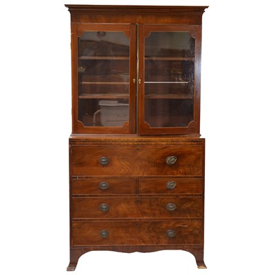 Lot 478 - George III mahogany secretaire bookcase