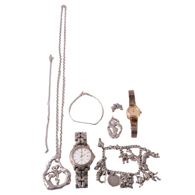 Lot 490 - A collection of silver and white metal jewellery, and two wristwatches.