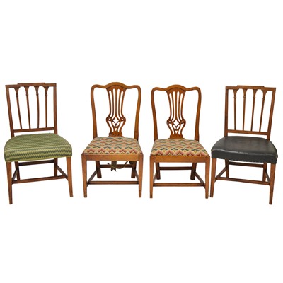 Lot 497 - Two pairs of Georgian elm dining chairs and a mahogany dining chair