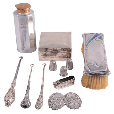 Lot 311 - Silver cigarette box, W E Hill & Co, London, and other silver and white metal items.