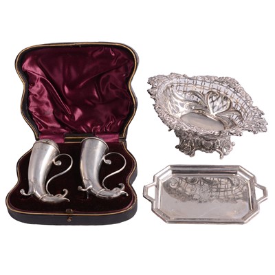 Lot 330 - Victorian silver condiment set, L Spiers, Birmingham 1892, and other silver items.