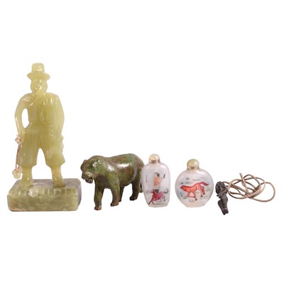 Lot 237 - Oriental crystal snuff bottles, and carved hardstone and wooden figures.