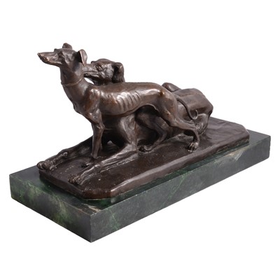 Lot 84 - After Antoine Louis Barye, Whippet and lurcher, patinated bronze