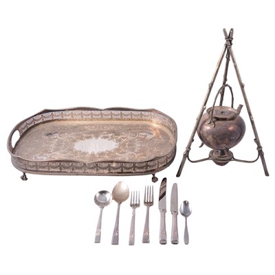 Lot 159 - Silver plated spirit kettle on stand, etc.