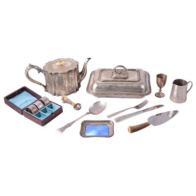 Lot 144 - Set of six silver coffee spoons, E M Dickinson, Sheffield 1926, and other silver and plated wares.