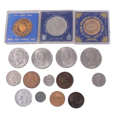Lot 264 - Collection of worldwide coins and collectors' tokens and medals, some silver content.