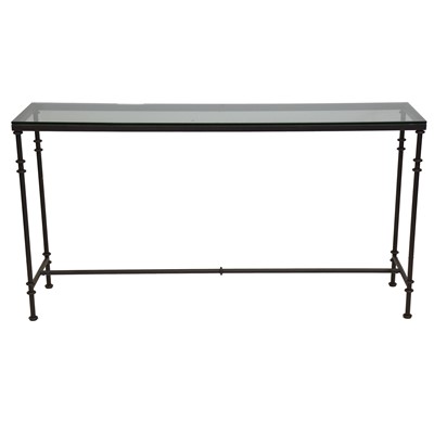 Lot 351 - Modern wrought iron and glass console table