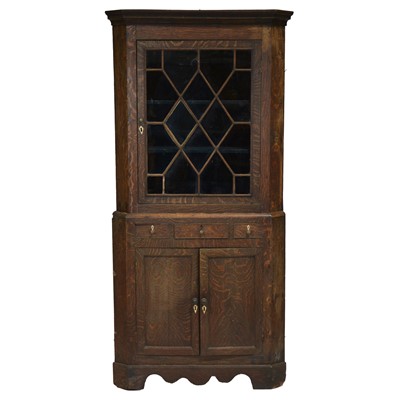Lot 379 - George III freestanding oak corner cupboard