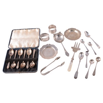 Lot 331 - Set of six silver teaspoons, Francis Howard Ltd, Sheffield 1932, and other silver and plated wares.