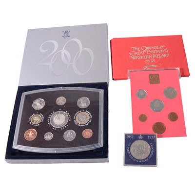 Lot 267 - Two Silver Proof One Pound Coins, fourteen annual coin sets, and other coins.