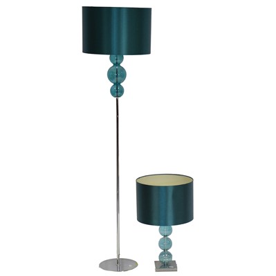 Lot 354 - Contemporary standard lamp and matching table lamp, plus a small barometer