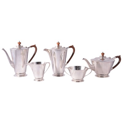 Lot 313 - Five-piece silver-plated tea and coffee set, Thomas Ducrow & Sons.