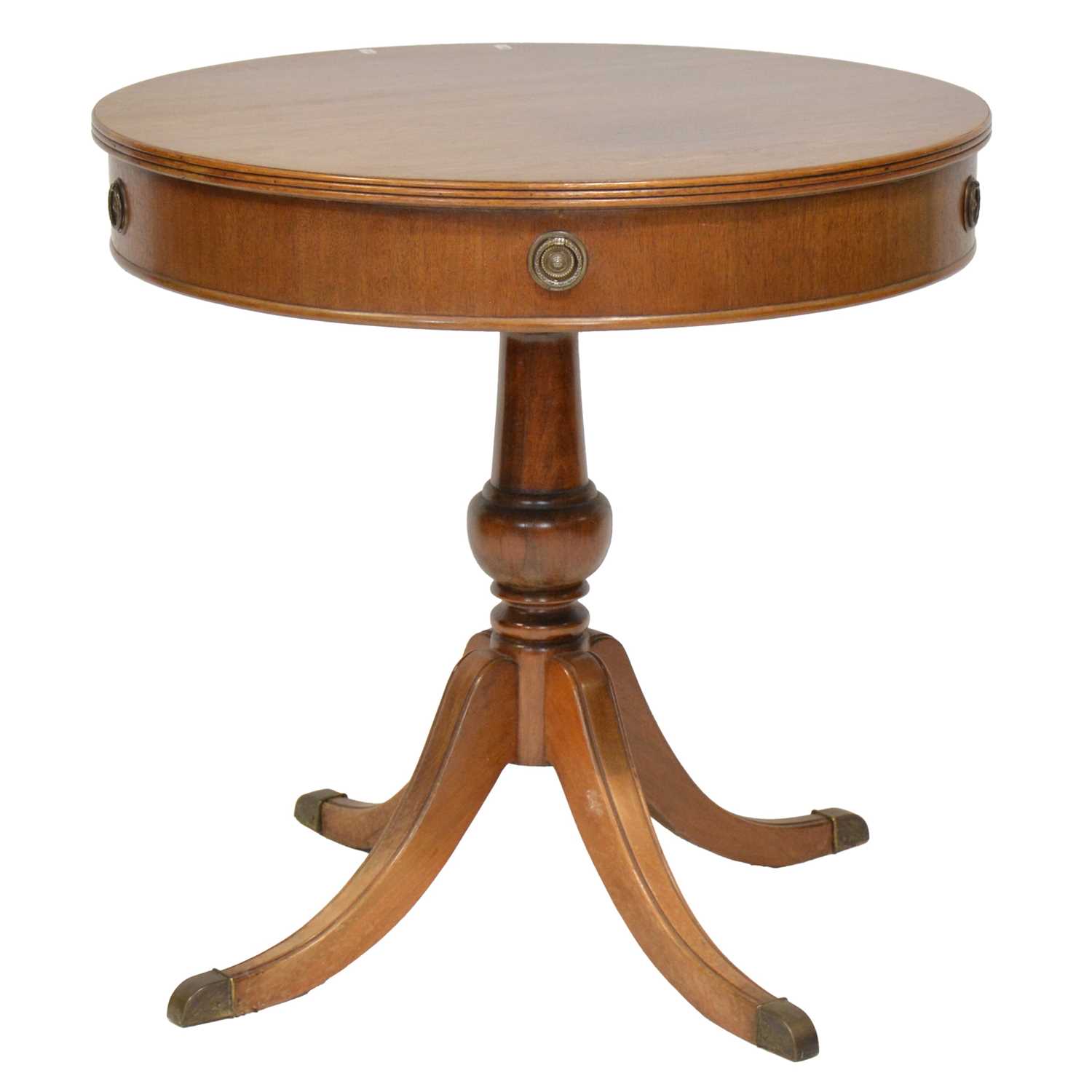 Lot 497 - Reproduction mahogany drum top table,